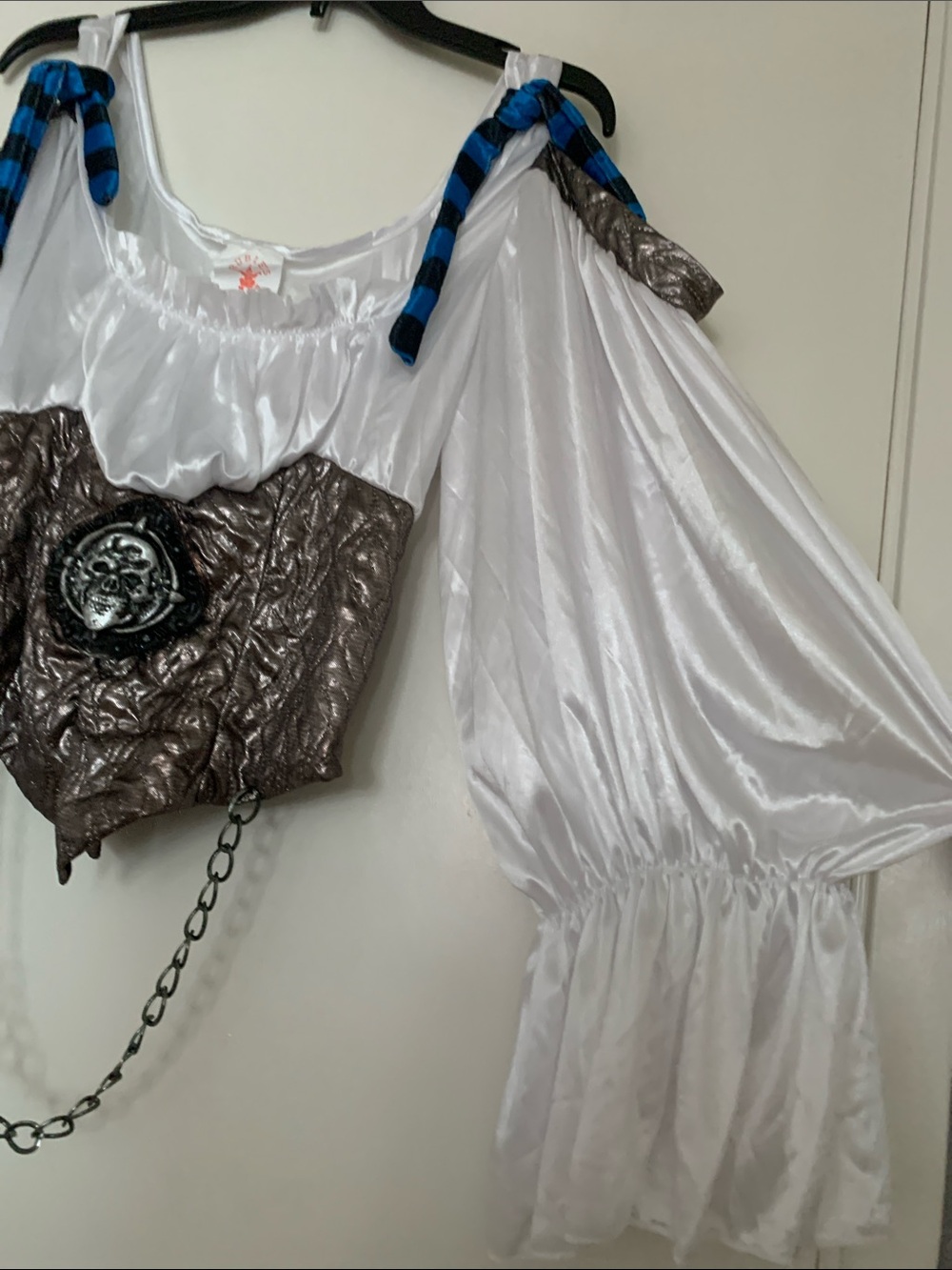 Rubie's Wht Pirate Top/ Metallic Brown Bodice -Blue Ties w/black skirt Costume - Picture 2 of 16